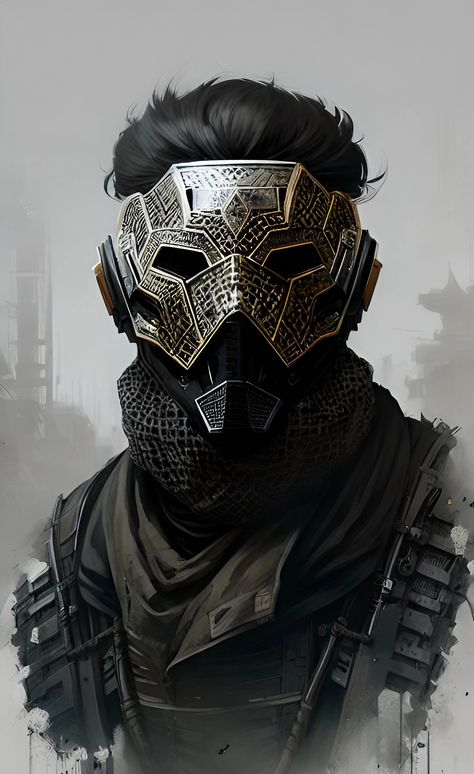 Pulling Down Mask Reference, Cyberpunk Mask Concept Art, Masked Assassin, Mask Concept Art, Masked Vigilante, Creepy Masks, Cool Masks, Dungeons And Dragons Homebrew, Fantasy Armor