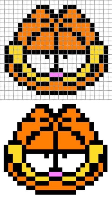 Garfield Pixel Art Grid, Garfield Bead Pattern, Perler Bead Patterns Garfield, Garfield Grid Pattern, Pixel Art Pattern Characters, Garfield Perler Bead Patterns, Garfield Alpha Pattern, Undertale Pixel Art Grid, Pixel Art Cartoon Characters