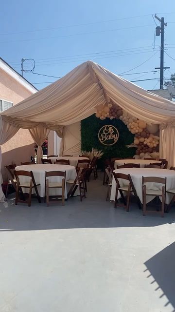 Outdoor Tents For Parties, Party Tent Draping Ideas, Outside Tent Party, Tent Draping Birthday, Party Tent With Drapes, Tent Set Up Ideas Inside Party, Backyard Tent Party Ideas, Birthday Tent Decorations, Canopy Party Decorations