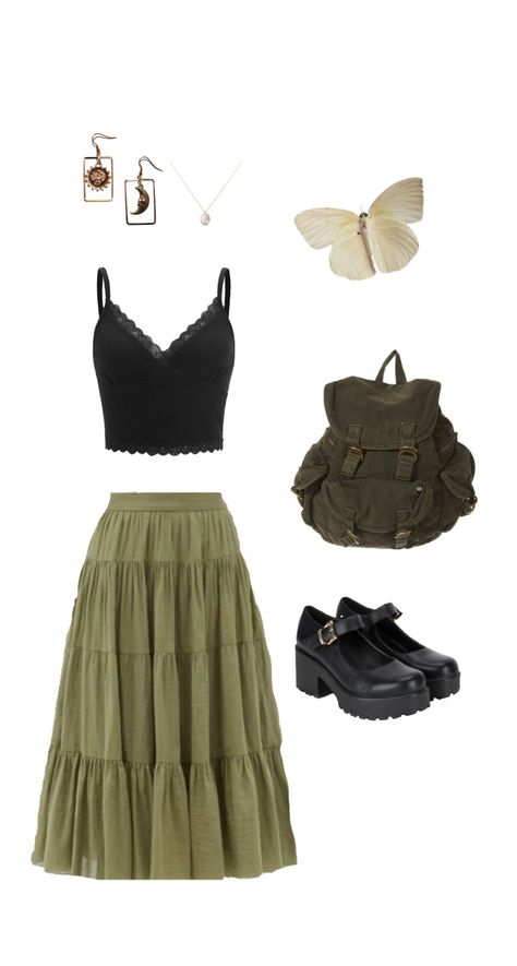 Cottagecore / Goblincore outfit Cottage Core Female Outfits, Outfit Inspo Aesthetic Cottage Core, Hippy Cottagecore Outfits, Cottagecore Outfits 2023, Summer Fits Cottage Core, Cotton Core Outfits, Cute Cottage Core Clothes, Alt Cottage Core Outfits, Cottage Core Simple Outfits