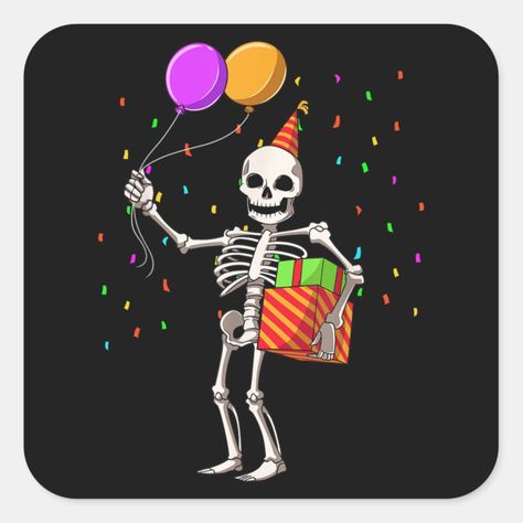 Skeleton Birthday Party, Skeleton Birthday, Birthday Party Poster, Birthday Party Outfit, Halloween Birthday Party, Birthday Party Outfits, Birthday Halloween Party, Birthday Stickers, Birthday Poster