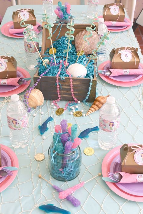 Mermaid Table Decorations, Mermaid Table, Ariel Birthday Party, Mermaid Birthday Party Decorations, Mermaid Theme Birthday Party, Ariel Birthday, Mermaid Party Decorations, Mermaid Diy, Mermaid Theme Party