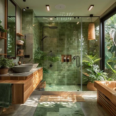 7+ New Bathroom Ideas in Green for a Refreshing Look • 333+ Art Images Tropical Bathroom Design, Baie Vintage, Stilt House, Inspiring Lifestyle, Plant Store, House Organization, New Bathroom Ideas, Bathroom Luxury, Lifestyle Ideas