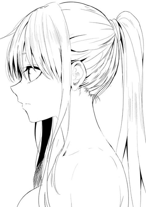 Anime Side View, Hair Side View, Side Face Drawing, Ponytail Drawing, Side View Drawing, Girl Hair Drawing, Profile Drawing, Manga Hair, 얼굴 드로잉