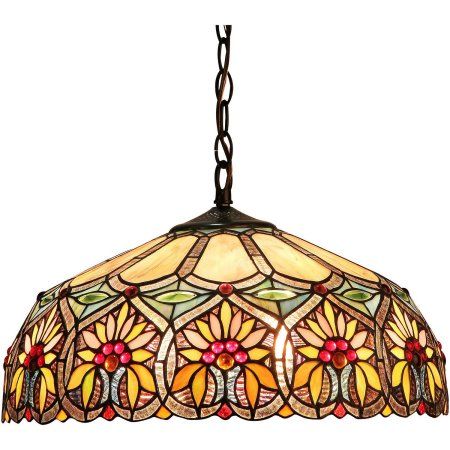 Chloe Lighting Sunny Tiffany-Style 2-Light Floral Ceiling Pendant Fixture with 18 inch Shade, Multicolor Pendant Over Kitchen Sink, Breakfast Pantry, Victorian Pendant Lighting, Breakfast Nook Lighting, Butter Kitchen, Nook Lighting, Over Kitchen Sink, Floral Ceiling, Tiffany Style Lighting