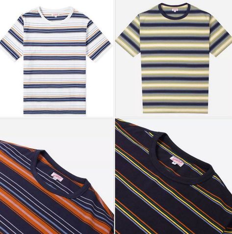 Another warmer weather option and a touch of the vintage in the form of these Arpenteur Match jersey stripe t-shirts. Stripes Tshirt, Striped Tshirt Men, Tshirt Men, Round Neck Shirt, Clothing Designs, Mens Stripes, Men Fashion Casual Outfits, Lifestyle Clothing, Mens Graphic Tee