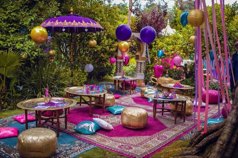 Arabic Night Party Ideas, Moroccan Theme Decor, Arabic Night, Moroccan Theme Party, Night Party Ideas, Arabian Party, Arabian Nights Theme, Arabian Nights Party, Jasmine Party