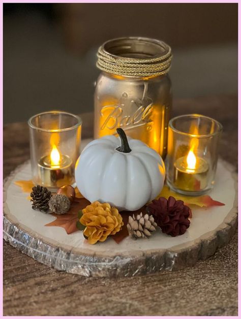 Pine Cone And Flower Centerpiece, Mini Pumpkin Centerpieces Wedding, Mums Centerpiece Wedding, Jar Centerpieces For Weddings, Mason Jar Fall Centerpieces, Mason Jar Centerpieces For Weddings, Fall Mason Jar Centerpieces, Banquet Centerpieces, Gold Mason Jars