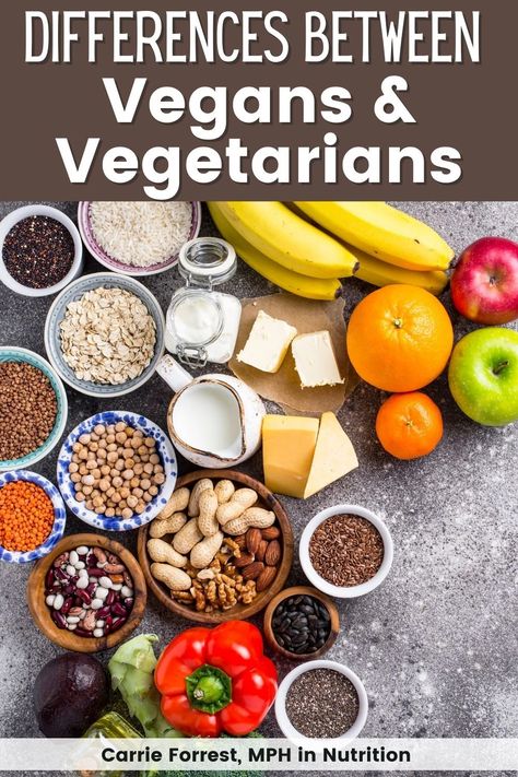 Vegan and vegetarian diets are variations of eating plant-based. In this article, we’ll review the important differences between veganism and vegetarianism including what is included and the potential health benefits of each diet. Difference Between Vegan And Vegetarian, Clean Eating Diet Recipes, Vegetarian Diets, Why Vegan, Healthy Meals To Cook, Eat Real Food, Plant Based Eating, Packaged Food, Clean Eating Diet