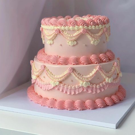 Vintage Birthday Cakes 2 Tier, Aesthetic Birthday Cake Two Tier, Two Tiered Pink Cake, Pastel Two Tier Cake, Pink Birthday Cake 3 Tier, Two Teared Cake, Two Tier Pink Birthday Cake, Pink Cake 2 Tier, Two Tire Cake