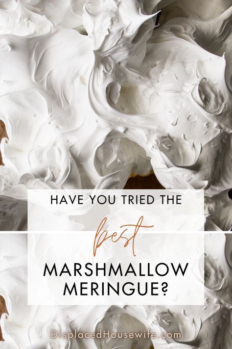 The easiest marshmallow meringue -- delicious toasted or not! xo Toasted Meringue Frosting, Marshmallow Fluff Meringue, Toasted Marshmallow Frosting, Marshmallow Drizzle, Marshmallow Meringue Recipe, Marshmallow Meringue, Toasted Meringue, Marshmallow Topping, Pumpkin Streusel Muffins