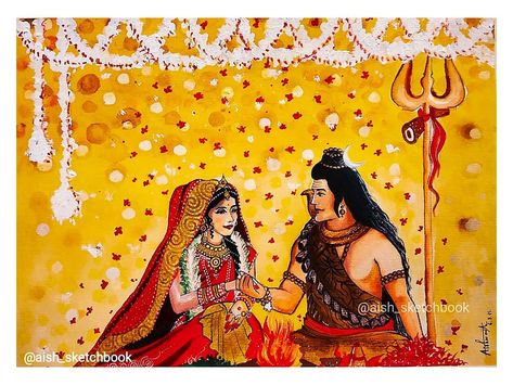 Mahashivratri Cute Images, Shiv Parvati Wedding Painting, Shiv Parvati Illustration Art, Mahashivratri Paintings, Shiv Parvati Marriage Pics, Shiv Vivah, Mahashivratri Drawing, Mahadev Image, Mahashivratri Images