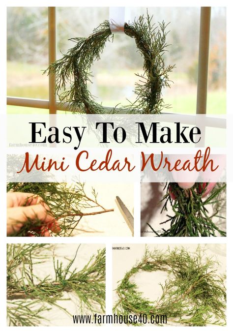 cedar-mini-wreath Diy Cedar Wreath, Evergreen Garland, Christmas Outdoors, Cedar Wreath, Floral Crafts, Farmhouse Style Wreath, Mini Wreath, Evergreen Wreath, Pine Wreath