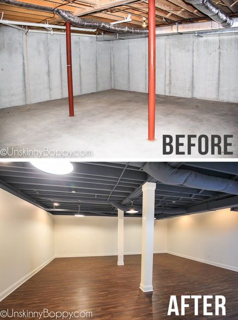 Basement Remodel With Painted Blue Ceiling Before After 2 760x1024 Basement Ceiling Painted, Cheap Basement Remodel, Basement Refinishing, Dream Basement, Basement Remodel Diy, Basement Inspiration, Basement Living Rooms, Diy Basement, Waterproofing Basement