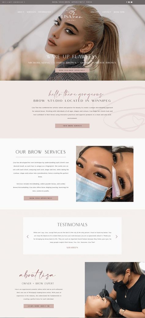 Brow Studio Showit Website Design Pmu Marketing, Esthetician Website, Lash Website, Skincare Website, Makeup Artist Website, Studio Website Design, Website Branding Design, Luxury Website, Brow Studio