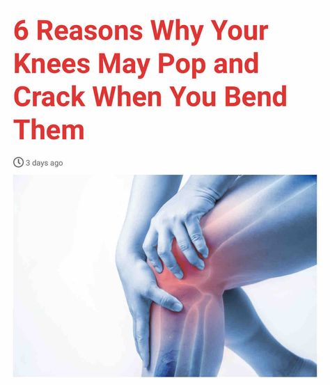 6 Reasons Why Your Knees May Pop and Crack When You Bend Them

👉 Read more here👇
👉 https://www.ironmagazine.com/2024/6-reasons-why-your-knees-may-pop-and-crack-when-you-bend-them/

#knees #bones #viral #knowledge #healthblog #ironmagazine Knee Popping, Viral Knowledge, Bone Cracking, Cracking Knees, Patellofemoral Pain Syndrome, Sore Knees, Knee Replacement, Medical Terms, Bodybuilding Fitness