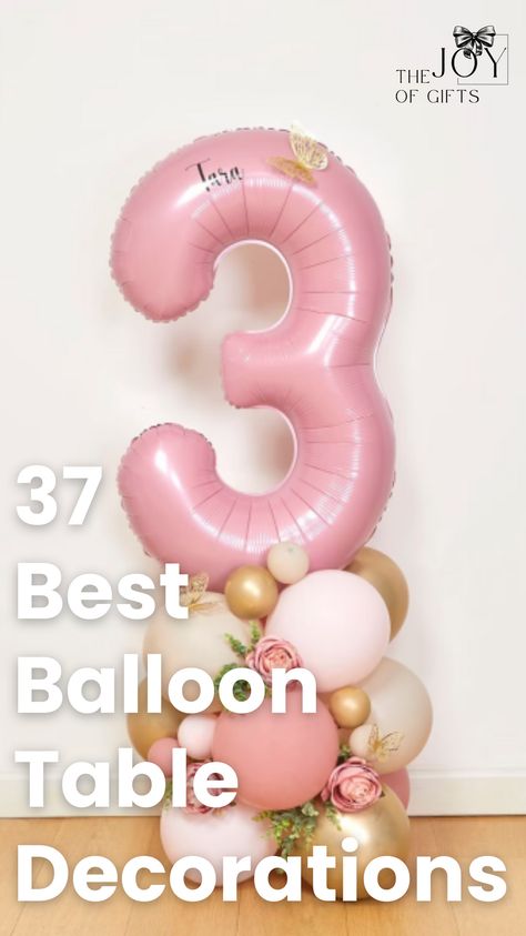 Find the best ideas for decorating tables with balloons! These no-helium balloon decoration ideas from The Joy of Gifts include creative balloon centerpieces, balloon boxes, balloon frames, and tons more ideas for decorating with air-filled balloons. Balloon Ideas No Helium, Small Table Balloon Centerpiece, Sweet 16 Balloon Centerpieces, Birthday Balloon Table Centerpieces, Short Balloon Centerpieces, Luau Balloon Centerpieces, Small Balloon Arch For Table, Air Filled Balloon Centerpieces, Easy Birthday Balloon Ideas