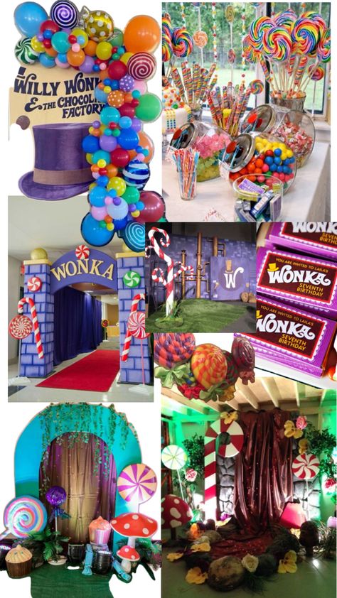 Willy Wonka Halloween Decorations, Charlie And The Chocolate Factory Crafts, Willy Wonka Halloween, Wonka Factory, Willy Wonka Factory, Chocolate Factory Party, Charlie Chocolate Factory, Wonka Chocolate Factory, Willy Wonka Party