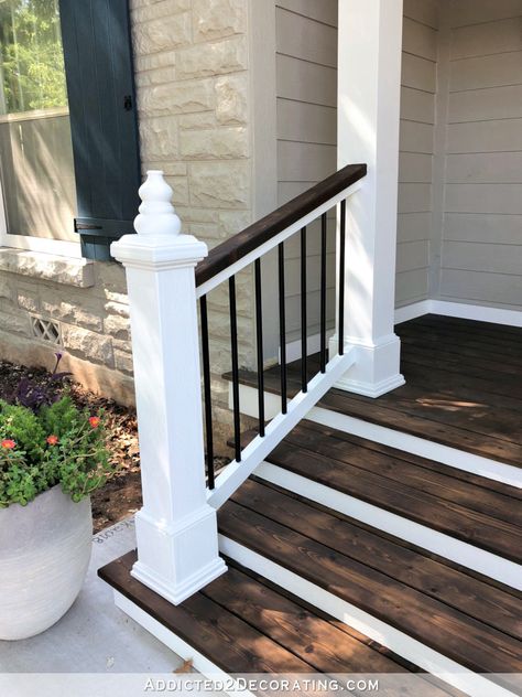 Front Porch Stairs, Veranda Design, Rope Lighting, Front Porch Railings, Front Porch Steps, Porch Stairs, Front Stairs, Front Porch Makeover, Porch Remodel