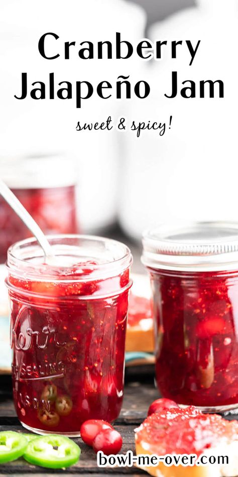 Blackberry Jalapeno Jam Jelly Recipes, Jalepeno Canning Recipe, Winter Jams And Jellies, Jarred Jalapeno Recipes, Cranberry Jalapeno Jam Canning, Cranberry Jalapeño Jelly, Jalapeno Cranberry Jelly, Jalapeño Strawberry Jam, Hot Pepper Cranberry Jam