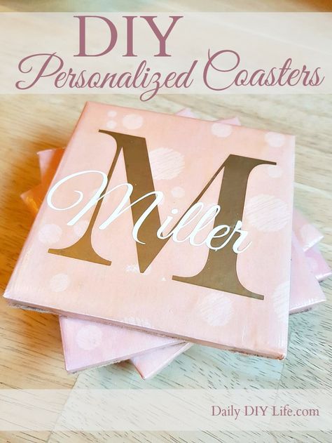 Looking for a personalized gift for that special occasion? These DIY Personalized Coasters are perfect. You will also love just how easy they are to make! Make Custom Coasters, Personalized Coasters Diy, How To Make Coasters Diy, Cricut Coaster Ideas, Custom Coasters Diy, Diy Wedding Coasters, Spring Coasters, Monogram Coasters Diy, Diy Ceramic Tile Coasters