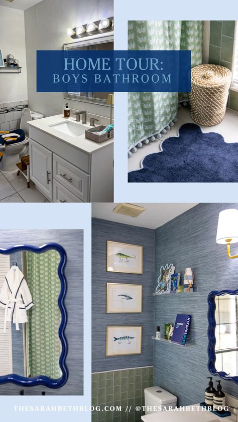 Home Tour: Boys Bathroom Updates - The Sarah Beth Blog Boys Bathroom Ideas Kid Decor, Kids Bathroom Ideas For Boys, Teen Boys Bathroom Ideas, Boys Bathroom Ideas Kid, Teen Boy Bathroom Ideas, Boys Bathroom Ideas Teenagers, Boy Bathroom Decor, Boys Bathroom Ideas