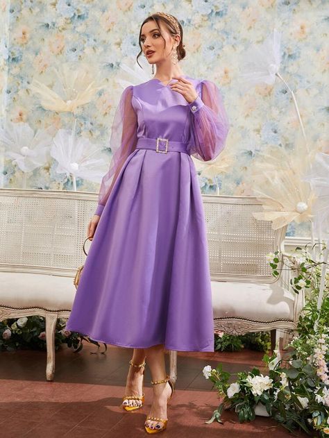 Violet Dress Purple, Satin Dress Outfit, Chinese Fancy Dress, Satin Dresses Long Sleeve, Frock For Women, Sunday Dress, Violet Dresses, Fancy Dresses Long, Lavender Dresses