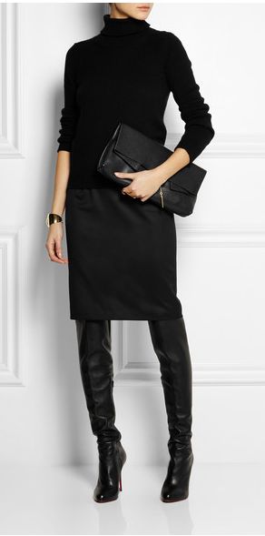 This with black tights and leopard heels Black Work Outfit, Skirt Diy, Ageless Style, Mode Casual, Looks Black, All Black Outfit, Looks Chic, Work Wardrobe, 가을 패션