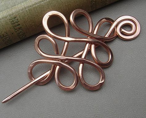 Looping Celtic Crossed Knots Copper Shawl Pin, Sweater Brooch Handmade in Oregon, Knitters Gift Wire Jig, Bijoux Fil Aluminium, Pin Hair, Shawl Pin, Wire Jewelry Designs, Scarf Pin, Diy Wire Jewelry, Hair Slide, Wire Work Jewelry