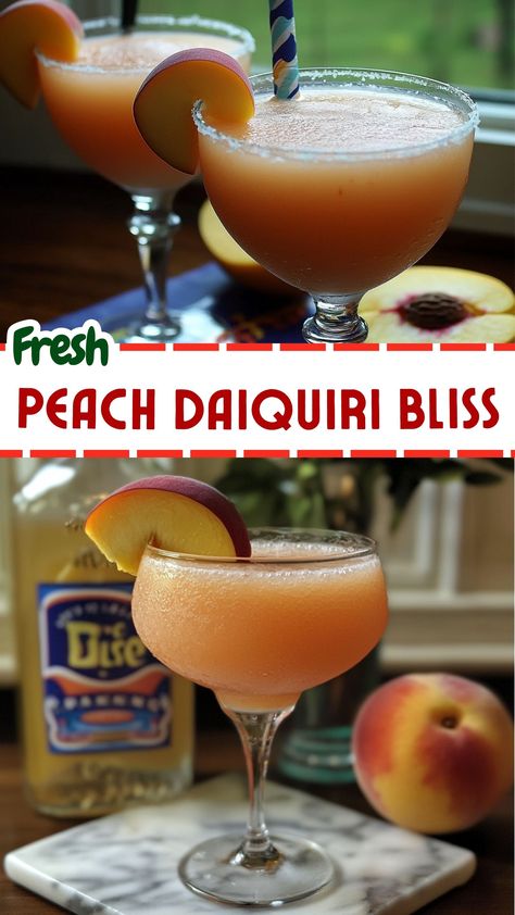 Easy Dessert Recipes: Fresh Peach Daiquiri Bliss Peach Rum, Peach Daiquiri, Easy Cocktail, Raspberry Tarts, Hearty Chicken, Homemade Guacamole, Peach Slices, Recipes Appetizers And Snacks, White Rum