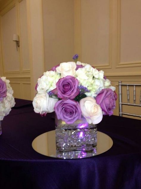 Table centerpieces Wedding Reception Table Decorations Diy, Purple Wedding Reception Decorations, Purple Decorations, Purple Wedding Reception, Purple Reception, Lilac Wedding Bouquet, Purple Wedding Centerpieces, Beautiful Wedding Centerpiece, Purple Bridal Shower