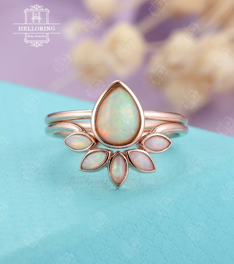 Opal engagement ring set rose gold, Pear shaped Marquise cut wedding ring women, Unique Bezel set jewelry, Anniversary gifts for her Promise by HelloRing on Etsy https://www.etsy.com/listing/673201240/opal-engagement-ring-set-rose-gold-pear Marquise Cut Wedding Rings, Opal Engagement Ring Rose Gold, Wedding Ring Women, Opal Engagement Ring Set, Marquise Cut Rings, Anniversary Gifts For Her, White Stone Ring, Wedding Rings Princess Cut, Opal Engagement Ring