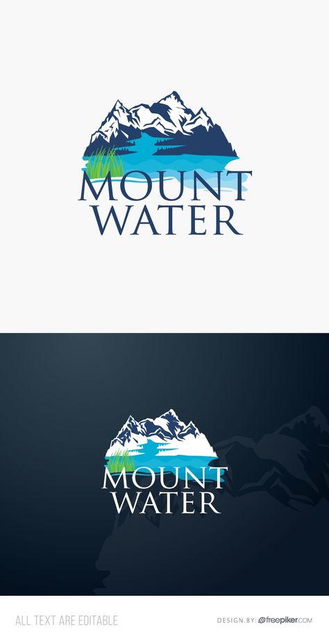 Water Logo with Mountain & Blue Ocean Nature Water Bottle Logo Design Ideas, Water Bottle Logo Design, Water Brand Logo, Mineral Water Logo, Water Logo Design Ideas, Water Company Logo, Le Mineral, Water Bottle Logos, Logo Design Water