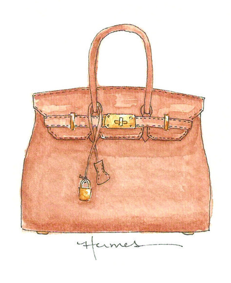 Hermes Birkin Bag, Bag Illustration, Drawing Bag, Fashion Illustration Vintage, Painting Wall Decor, Beauty Illustration, Vintage Hermes, Anna Wintour, Illustration Vintage