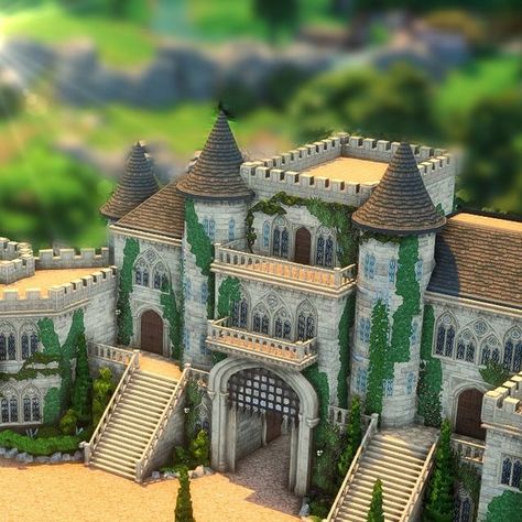 Kikoibuids on Instagram: "A Castle estate on a 64x64 lot in Windenburg, with the latest #CastleEstateKit 🏰🥰  - I am currently debating on how to furnish the interior. It could be either a huge estate for a single wealthy family, OR a luxury condo complex (multiple apartments). I have polls currently running in my stories, on my youtube channel and on Twitter, if you want to help me decide 😉 - Speed build on my channel  #CastleEstateKit #EAPartner #showusyourbuilds #thesims4creations" Sims 4 Castle Floor Plans, Small Castle Layout, Castle In Bloxburg, Castle Layout Floor Plans, Sims 4 Castle Layout, Castle Floor Plans Medieval, Bloxburg Castle Layout, Sims 4 Castle, Fortnite Ideas