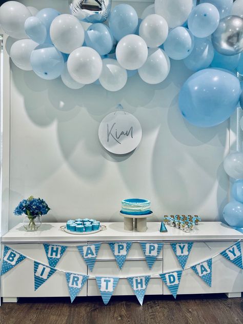 Sky Blue Birthday Theme, Sky Birthday Theme, Light Blue Theme, Blue Birthday Themes, Birthday Decoration Items, Candy Bottle, Name Board, Blue Birthday Parties, Simple Birthday Decorations