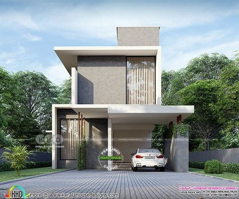 4 bedroom small minimalist house architecture rendering by Greenline Architects & Builders, Calicut, Kerala. Minimalist House Architecture, Minimal Home Design, Interior Design Minimal, Small House Interior Design, Minimalist House, Kerala House Design, Kerala Houses, Minimal House Design, Minimalist House Design