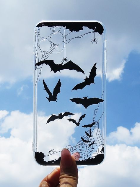 Clear  Collar  TPU Halloween Phone Cases Embellished   Phone/Pad Accessories Bat Phone Case, Transparent Phone Case Ideas, Custom Phone Cases Ideas, Ghost Oc, Goth Phone Case, Skeleton Phone Case, Halloween Phone Case, Vintage Phone Case, Christmas Shopping List