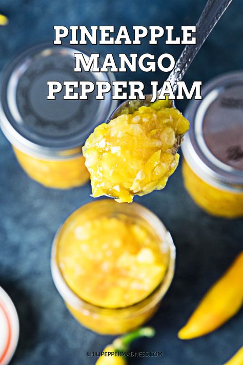 Mango Pepper Jelly Recipe, Mango Pepper Jelly, Hot Pepper Jam, Asian Sauce Recipes, Pepper Jam, Canning Jam Recipes, Low Sugar Jam, Pepper Jelly Recipes, Chili Pepper Recipes