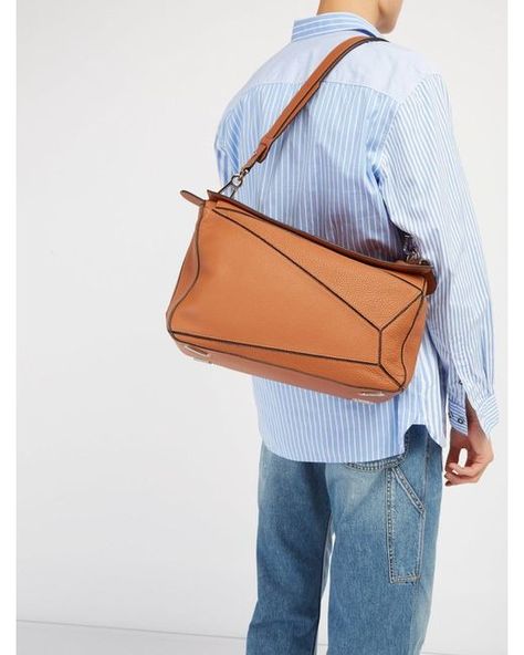 Loewe Puzzle Extra Large Grained Leather Bag in Brown for Men | Lyst Loewe Puzzle Bag Outfit Men, Loewe Men Bag, Loewe Puzzle Bag Orange, Loewe Small Puzzle Bag, Extra Large Tote Bags, Loewe Puzzle Bag, Loewe Puzzle, Puzzle Bag, Large Leather Tote Bag