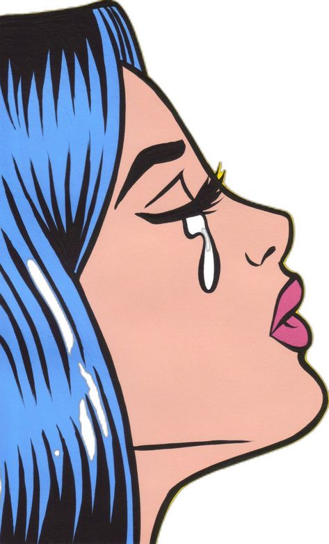 Side Profile Woman, Crying Cartoon, Pop Art Comic Girl, Painting Pop Art, Cartoon Female, Pop Art Comic, Female Profile, Eye Painting, Collage Poster