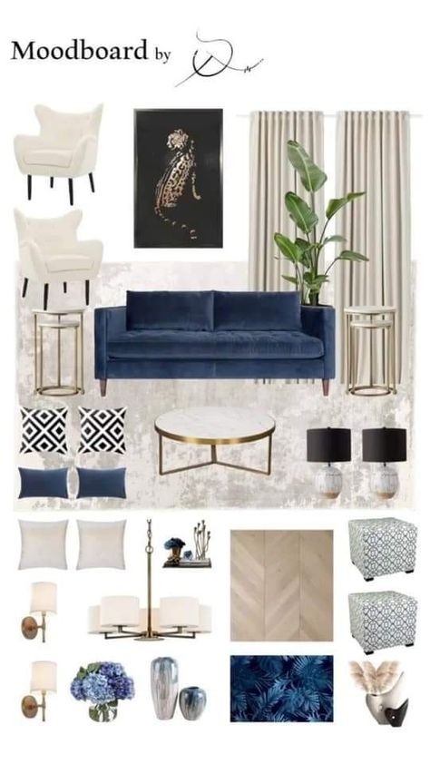 Blue Sofa Neutral Living Room, Blue Navy Living Room Decor, Navy Blue House Decor Ideas, Lounge Navy Sofa, Living Room With Blue Furniture, Navy Home Interior Design, Gray Blue Black Gold Living Room, Velvet Blue Sofa Living Room, Grey Blue Sofa Living Room