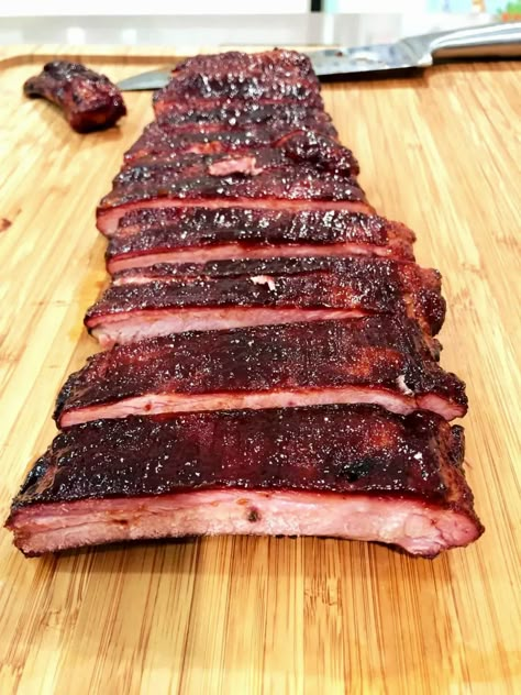 Smoked Baby Back Ribs on a Pellet Grill (7 Easy Steps) - Simply Meat Smoking Pit Boss Pellet Grill Recipes, Babyback Ribs, Grilled Baby Back Ribs, Pellet Smoker Recipes, Pork Ribs Grilled, Bbq Baby Back Ribs, Smoked Pork Ribs, Sweet Bbq Sauce, Rack Of Ribs