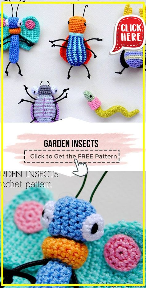 Crochet Amigurumi Keychain Ideas Knitted Insects Free Pattern, Crochet Insects Amigurumi, Crochet Garden Free Pattern, Free Crochet Animal Patterns For Beginners, Crochet For The Garden, Insect Crochet Pattern, Insect Crochet Pattern Free, Crochet Bugs And Insects Free Pattern, Easy Crochet Toys For Beginners