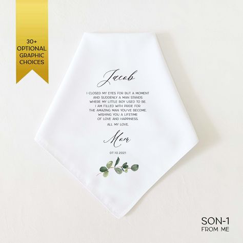 He For Groom On Wedding Day, Step Parents, Groom On Wedding Day, Rehearsal Dinner Gift, For Son From Mom, Personalized Handkerchief Wedding, Handkerchief Wedding, Parents Wedding, Wedding Handkerchief