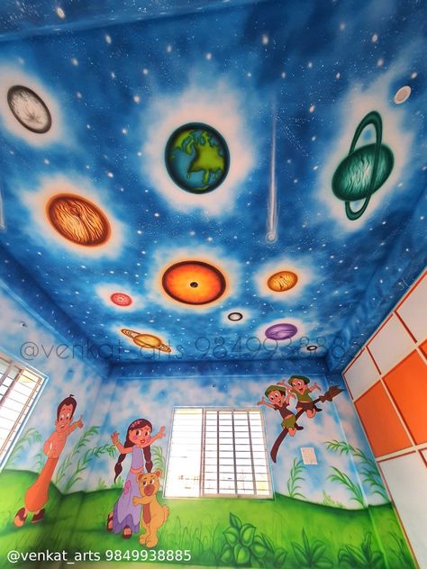 Play School Wall Painting, School Wall Painting, Galaxy Solar System, School Wall Art, Play School, Pre School, Wall Art Painting, Solar System, Wall Painting