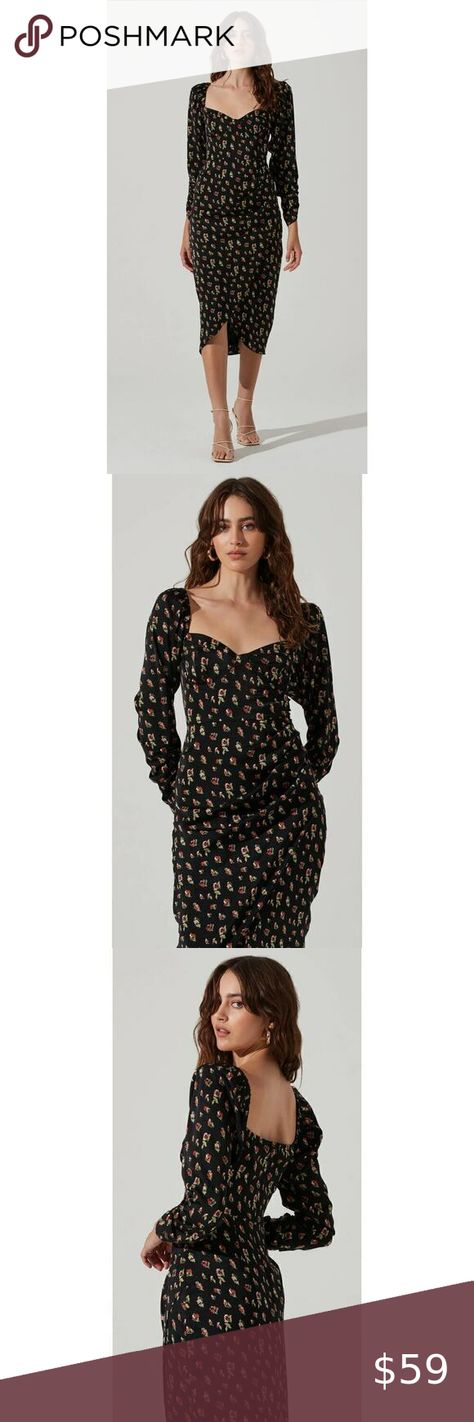 ASTR FLORAL LONG SLEEVE MILKMAID SATIN MIDI DRESS Size Medium Wrapped Skirt, Clothing Catalog, Astr The Label, Satin Midi Dress, Floral Midi Dress, S Models, The Label, Athleisure, Fitness Models