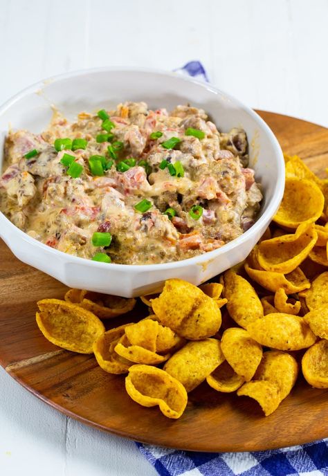 3-Ingredient Sausage Rotel Dip Sausage Rotel Dip, Rotel Sausage Dip, Rotel Dip With Sausage, Spicy Southern Kitchen, Rotel Dip, Sausage Dip, Hot Sausage, Southern Kitchen, Southern Kitchens