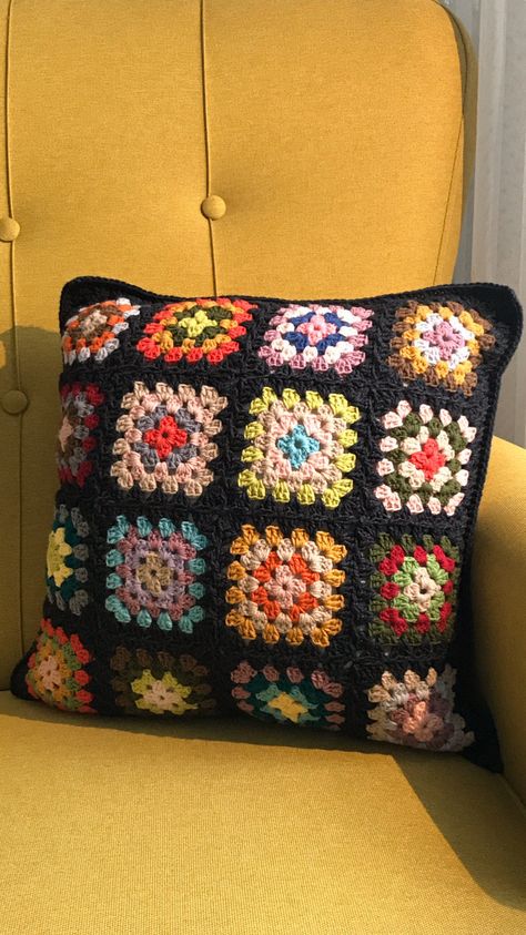 Granny Square Crochet Pillow Cover, Cushion Cover, Colourful Pillow case, Cushion case Pillow Crochet Cover, Granny Square 3 Colors, Granny Square Colours, Granny Square Projects Ideas, Crochet Granny Square Cushion, Granny Square Pillow Case, Crochet Throw Pillows, Granny Square Crochet Pillow, Crochet Granny Square Pillow