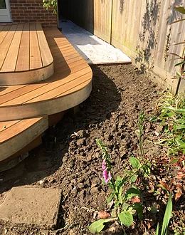 Curved Decking, Curved Deck, Teak Deck, Wood Decking, Landscaped Garden, Hardwood Decking, Deck Steps, Kingston Upon Thames, Beach House Exterior